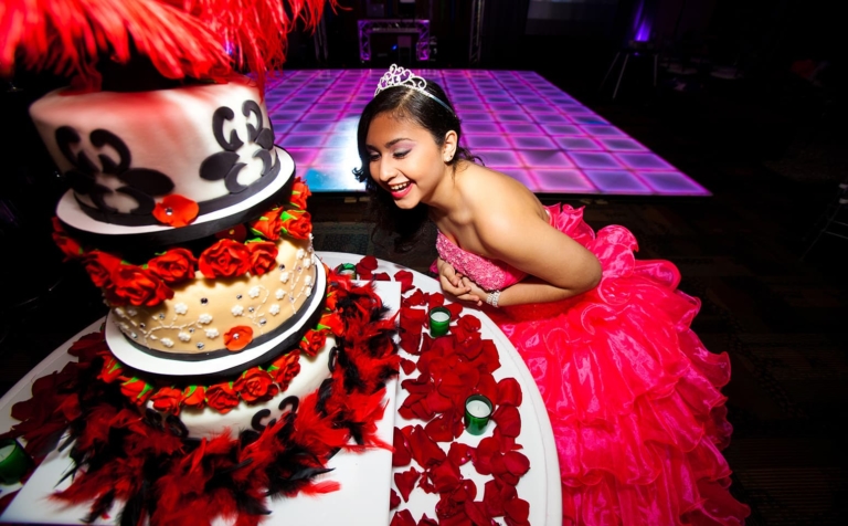 Birthday Quinceanera with her birthday cake