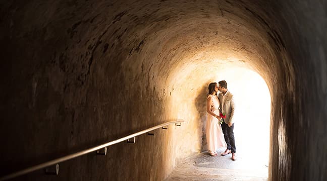 Engagement session at St. Cristobal Castle in Old San Juan, Puerto Rico