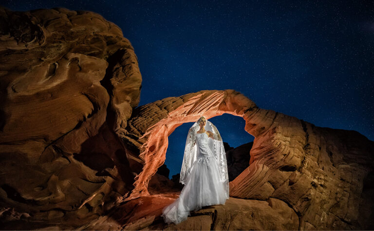 Picture at night in Valley of fire arch rock
