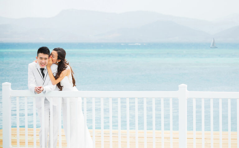 Chinese couple during engagement session at Palomino Island