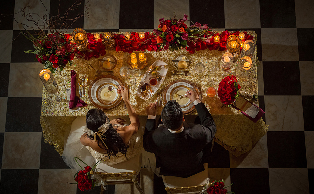 Bride and Groom during reception dinner at El Convento Hotel San Juan Puerto Rico