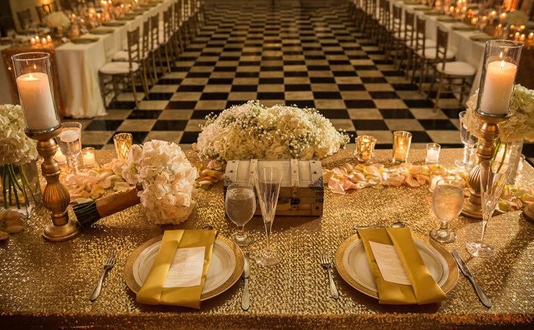Newlyweds imperial table in reception at El Convento Hotel, San Juan Puerto Rico