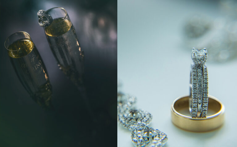 Wedding Rings, champagne, and accessories