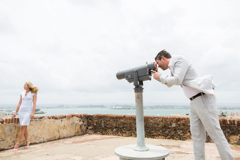 Engagement session at St. Cristobal Castle's telescope in Old San Juan, Puerto Rico