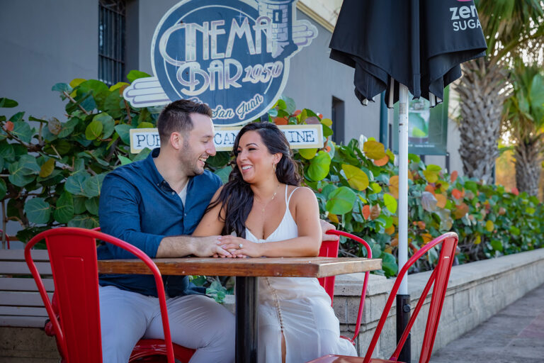 Couple smiling at Cinema Bar in Old San Juan