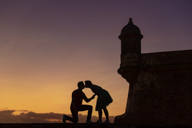 Proposal session during sunset at EL Morro Castle in Old San Juan