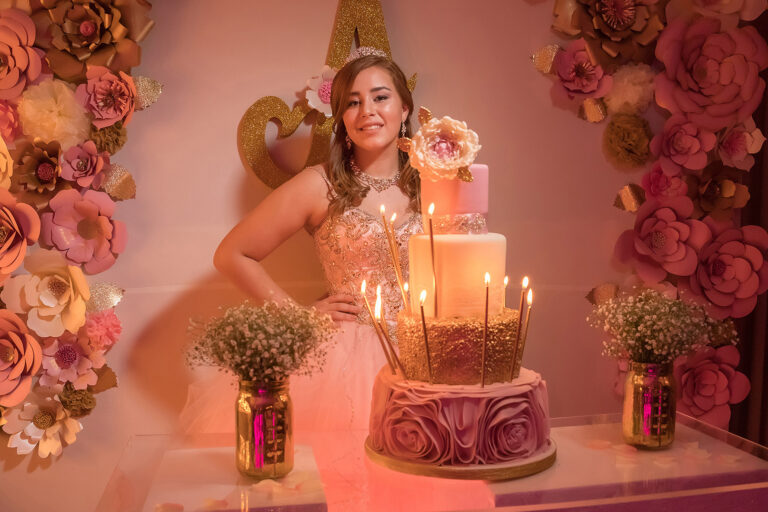 Quinceanera with birthday cake